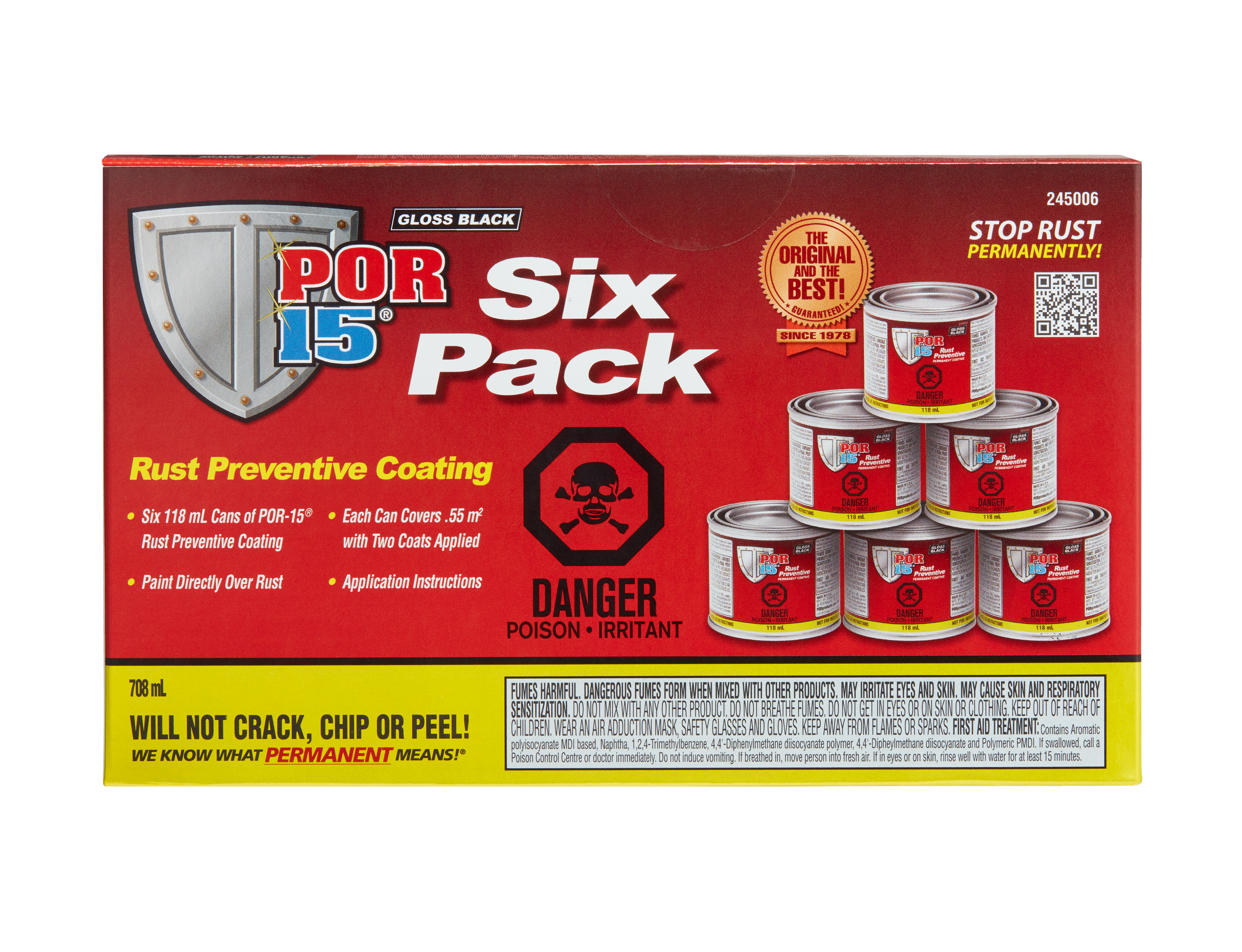 POR-15® Six-Pack Rust Preventive Coating Gloss Black - 6x118 ml Pre-Pack